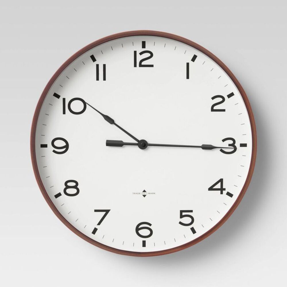 16" Thin Frame Wall Clock Red/Brown - : Elegant Indoor Timepiece Bold Numerals
